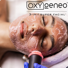 Load image into Gallery viewer, OXYGENEO 3-in-1 super facial that took the world by storm by combining the following benefits in one superior facial treatment.
Exfoliate dead cells, dirt, and other impurities for unmatched skin purification
Oxygenate the skin from within the body for a long-term cellular stimulation
Nourish the skin with pure, fresh, and highly effective ingredients